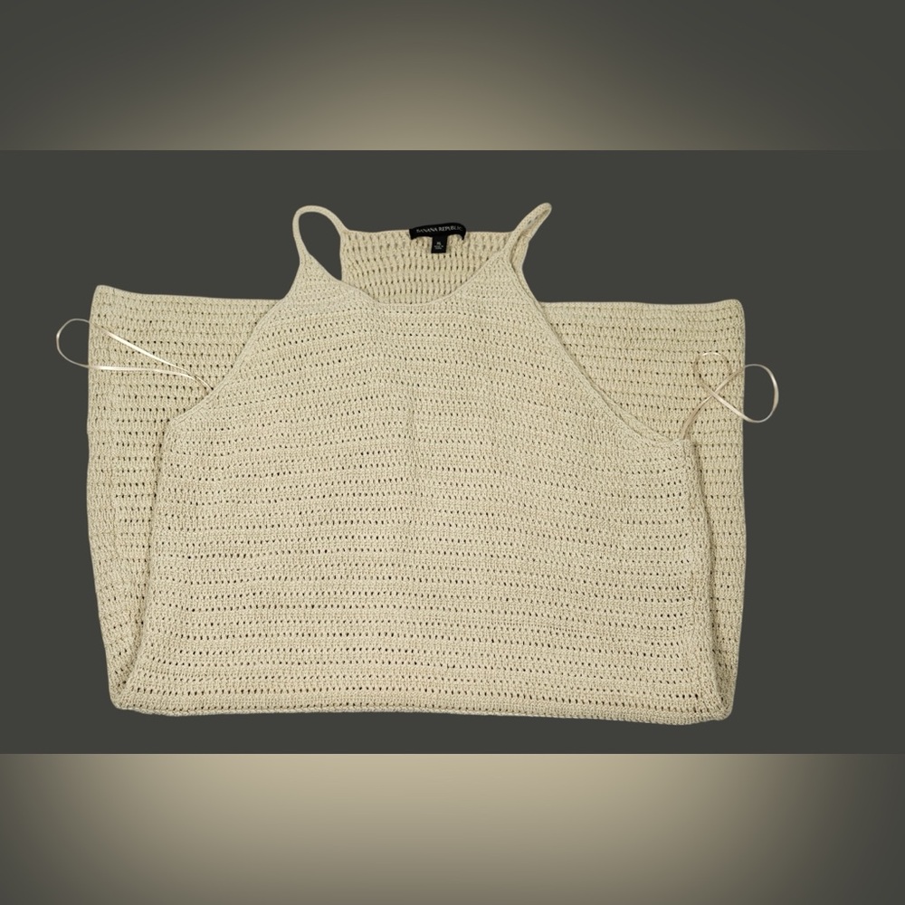 Banana Republic Pale Khaki Crochet Knit Midi Dress Halter Straps – Size XL - Picture 9 of 14